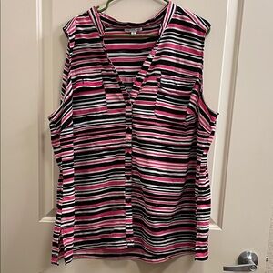 Notations Pink and Black Striped Sleeveless Blouse